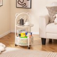 thumbnail image 4 of Gymax 2-Tier Mobile Glass Coffee Table w/ Bear Pattern Storage Basket Transparent & White, 4 of 10