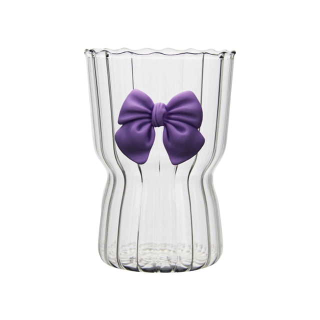 WIFKLSIIPG Tasse en Verre Ondulé avec Nœud à Rayures Tasse en Verre Tasse en Verre Verrerie Rétro Convient pour Café Jus Eau Thé