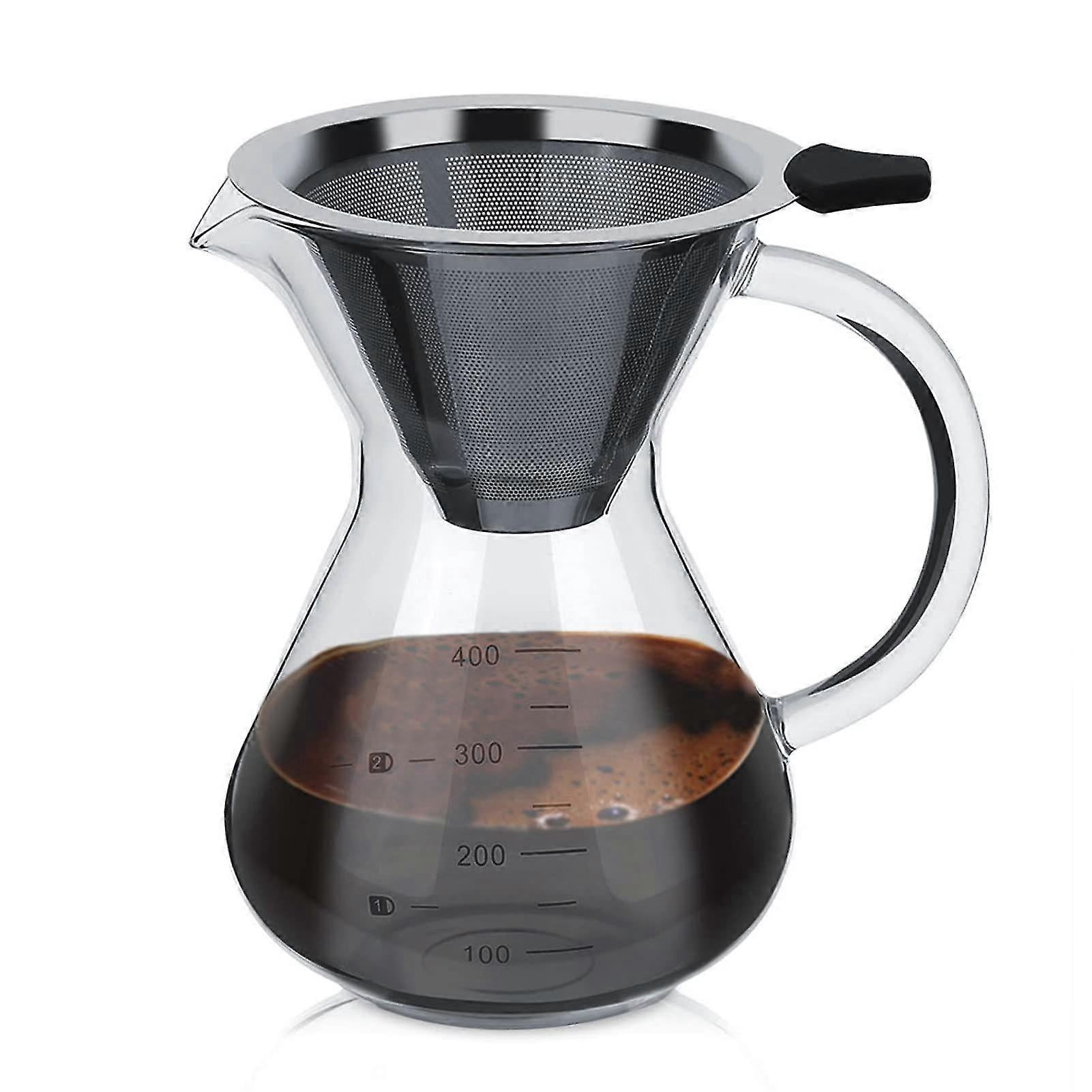 Pour-over Coffee Maker, Manual Coffee Filter, Borosilicate Glass Carafe, Manual Pour-over Coffee Maker With Permanent Filter, 0.4 L Banmo