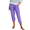 thumbnail image 2 of CFLVAEK Fake Denim Distressed Capri Pant with Pocket for Women Loose Fit Solid Ruched Beach Pant Flowy Breathable Straight Pedal Pushers Lightweight Mid Rise Ladies Lounge Pants, 2 of 8