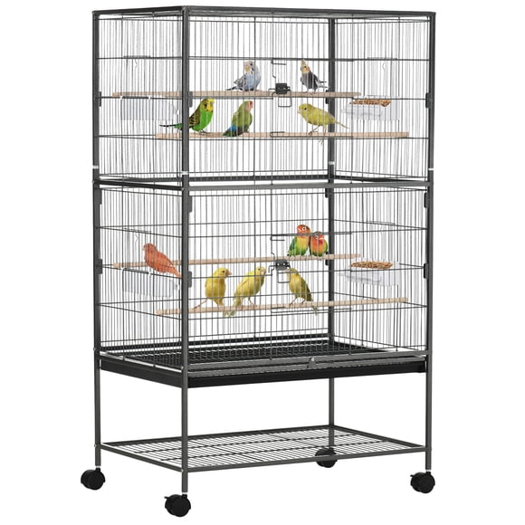 PawHut 52" Steel Bird Cage with Rolling Stand, Dark Grey