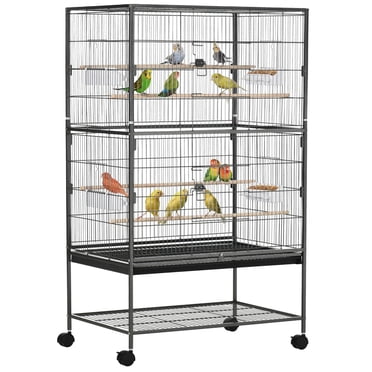 PawHut 52" Steel Bird Cage with Rolling Stand, Dark Grey