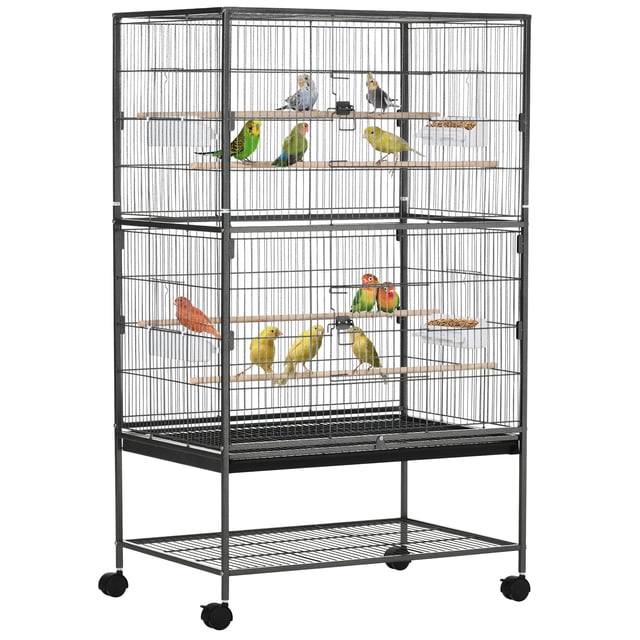 PawHut Cage à Oiseaux en Acier de 52 Pouces, avec Support Roulant, Gris Foncé
