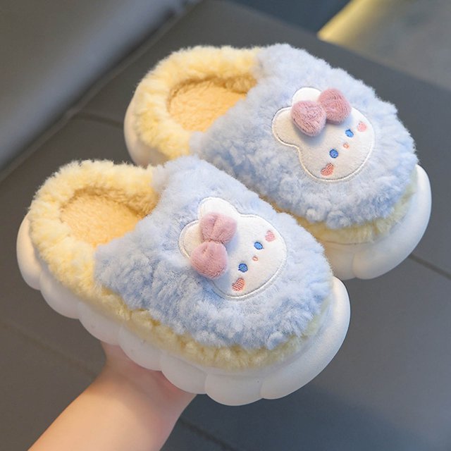 RXIRUCGD Winter Children Add Plush Non-slip Keep Warm Home Cotton Slippers( Sky Blue, Size:30 )