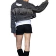 thumbnail image 4 of Diconna Women Crop Jean Jacket Casual Button down Ripped Denim Jacket with Rhinestone Tassel Fall Outwear, 4 of 9
