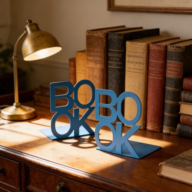 Fufafayo Metal Bookends For Books, Decorative Notebook Ends, Heavy Duty Notebook Holder For Desk Bookcase, Alphabet Letter Bookends For Office Library Home Decor