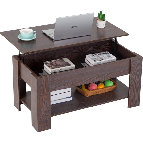 FDW Lift Top Coffee Table with Hidden Compartment and Storage Shelf, Espresso
