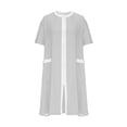 thumbnail image 3 of Peignoir Femme à Fermeture Éclair devant, Manches Longues, Rayé, Robe de Chambre Zippée Courte avec Poches, Gris, M, 3 of 5
