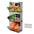 thumbnail image 1 of X-cosrack Metal Wire Basket Wall Mount, 3 Tier Wall Storage Basket Organizer with Hanging Hooks Chalkboards, Rustic Kitchen Fruit Produce Bin Rack Bathroom Tower Baskets (Black), 1 of 5