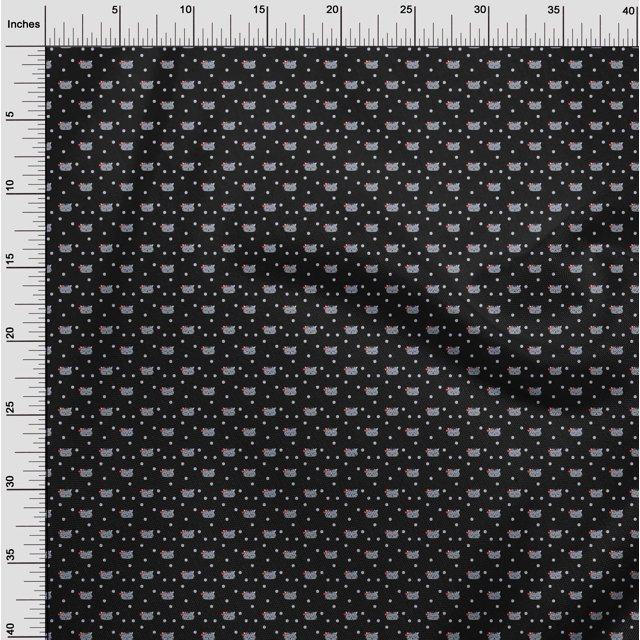 oneOone Georgette Viscose Fabric Dot & Cat Face Animal Print Sewing Fabric BTY 42 Inch Wide