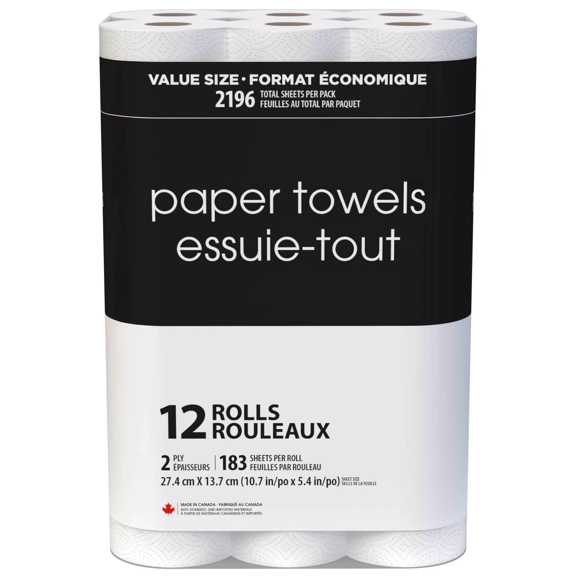 Black & White 12 Value Size Rolls 183 Sheets, 2-Ply Paper Towel