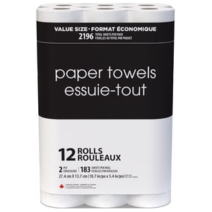 Black & White 12 Value Size Rolls 183 Sheets, 2-Ply Paper Towel