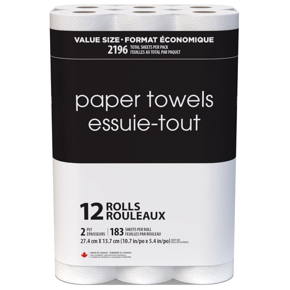 Black & White 12 Value Size Rolls 183 Sheets, 2-Ply Paper Towel