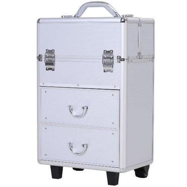 Soozier Professional Rolling Makeup Case Salon Beauty Cosmetic Jewelry Organizer Trolley, Silver