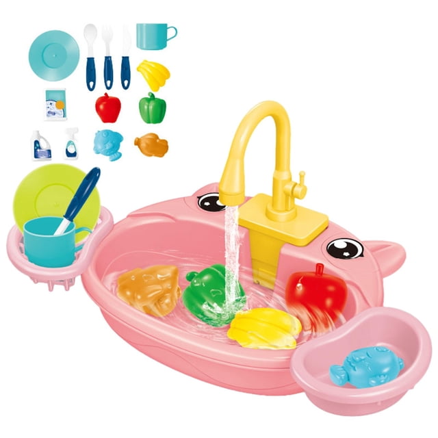 Kitchen Sink Toys with Runng Water for Role Play Birthday Pink