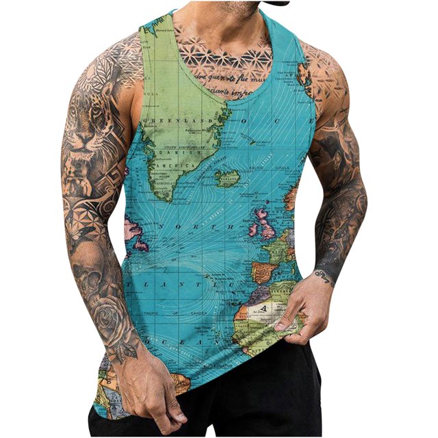 Débardeurs pour Hommes Été Nouvelle Mode Décontractée Camisole Florale Imprimée Sport Col Rond Débardeur Été Débardeurs pour Hommes Débardeurs Sportifs pour Hommes