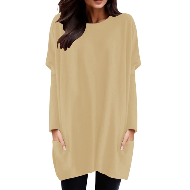 T-Shirts pour Femmes Décontractés Confortables Chemise pour Femmes Coton Manches Longues Chandails de Compression pour Femmes Manches Longues Col Rond Col Roulé Simulé pour Femmes Chemise à Manches Longues Hauts pour Femmes avec Manches Bouffantes