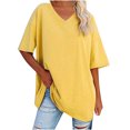 thumbnail image 1 of Plebaso T-Shirts Surdimensionnés pour Femmes à Col en V à Manches Mi-Longues T-Shirts Décontractés Unis Confort Hauts Amples pour Femmes, 1 of 6