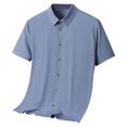 thumbnail image 3 of Birdeem Shirts for Men Mens Short Sleeved Solid Color Button Ice Silk Formal Dress Short Sleeved, 3 of 9