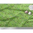 thumbnail image 3 of Soimoi Green Rayon Crepe Fabric Branch,Dot & American Robin Bird Decor Fabric Printed BTY 46 Inch Wide, 3 of 3