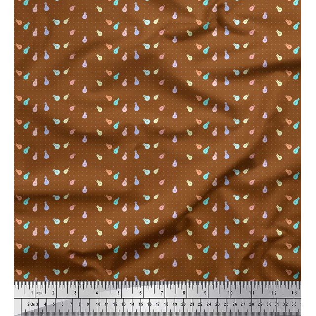 Soimoi Brown Rayon Fabric Dot & Bulb Home Decor Printed Fabric 1 Yard 56 Inch Wide