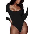 thumbnail image 4 of ORUYROP Women's Square Neck Long Sleeve T-shirt Basic Bodysuit Jumpsuits, 4 of 5