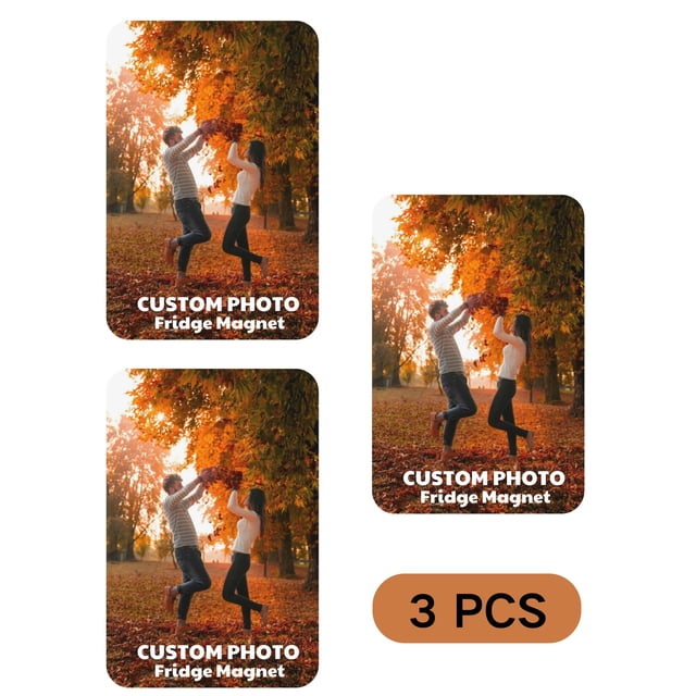 Custom Photo Fridge Magnets, Personalized Rectangular Acrylic Refrigerator Magnets, Ideal for Gifts and Keepsakes, 3.5inX2.4in, 3 PCS three clear rectangular acrylic photo magnets (3.5 x 2.4 in) in a centered, flat layout showing full-bleed printed photos and a glossy crystal-like finish; customizable by uploading your images, described as scratch-resistant, suitable for refrigerators, lockers or metal bulletin boards and often used as small personalized gifts or keepsake labels.