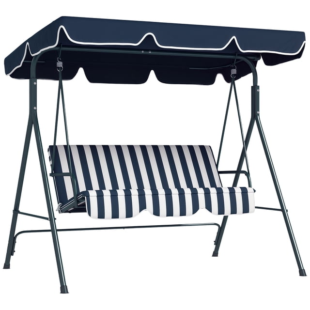 Outsunny 3-Seat Patio Swing Chair with Adjustable Canopy Blue and White