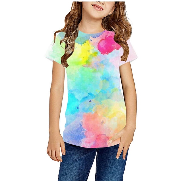 Hot6sl Économies d'Été Liquidation Blouses & Chemises à Manches Courtes Col Rond, Chemises pour Enfants T-Shirt Graphique à Manches Courtes Col Rond Crop Top pour Filles et Garçons de 3-14 Ans T-Shirt Tee, Blouse Fille