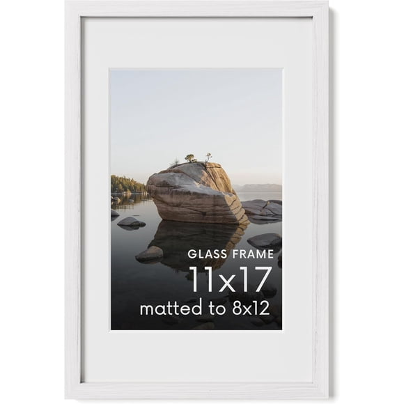 HAUS AND HUES 11x17 Picture Frame with Real Glass and White American Oak Matted to 8x12 - Oak Frame - Includes Vertical & Horizontal Hang - Ideal for Home, Office (11x17 in)