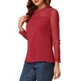 thumbnail image 4 of INSPIRE CHIC Blouses Décontractées pour Femmes à Col Rond en Dentelle Florale à Manches Longues en Chiffon Hauts S Rouge, 4 of 6