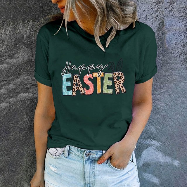 EGNMCR Chandail de Pâques Chandails pour Femmes Imprimé de Pâques T-shirt à Col Rond pour Femme Mode et Confortable Haut de Chemise pour Femme Haut/chemise à Manches Courtes à Col Rond T-Shirts pour Femmes