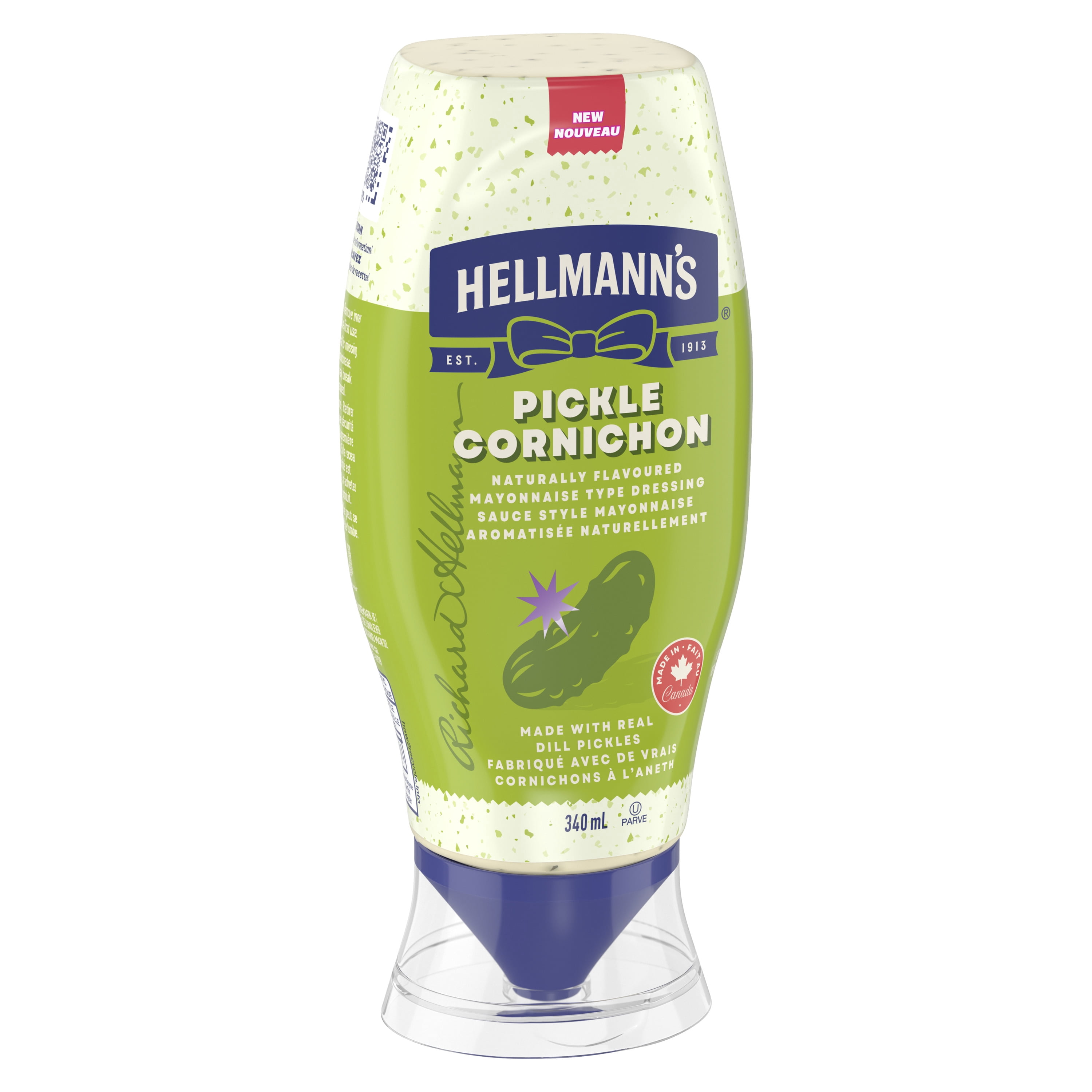 Hellmann's Pickle Flavoured Mayonnaise Dressing, Tangy & Creamy Condiment with Real Dill Pickles for Burgers, Sandwiches & Fries, 340 ml