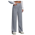 thumbnail image 1 of WEIYLL Women's Pants Work Straight Wide Leg Button Down High Elastic Waisted Pockets Grey Trousers size M, 1 of 5