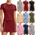 thumbnail image 1 of Sentmoon Ensembles Deux Pièces Jupes Mini pour Femmes Taille Haute Jupe Mini pour Femmes Tendance Couleur Unie Manches Courtes Col Ras du Cou Coupe Régulière Jupes de Tennis pour le Travail et le Bureau P-2TG, 1 of 7