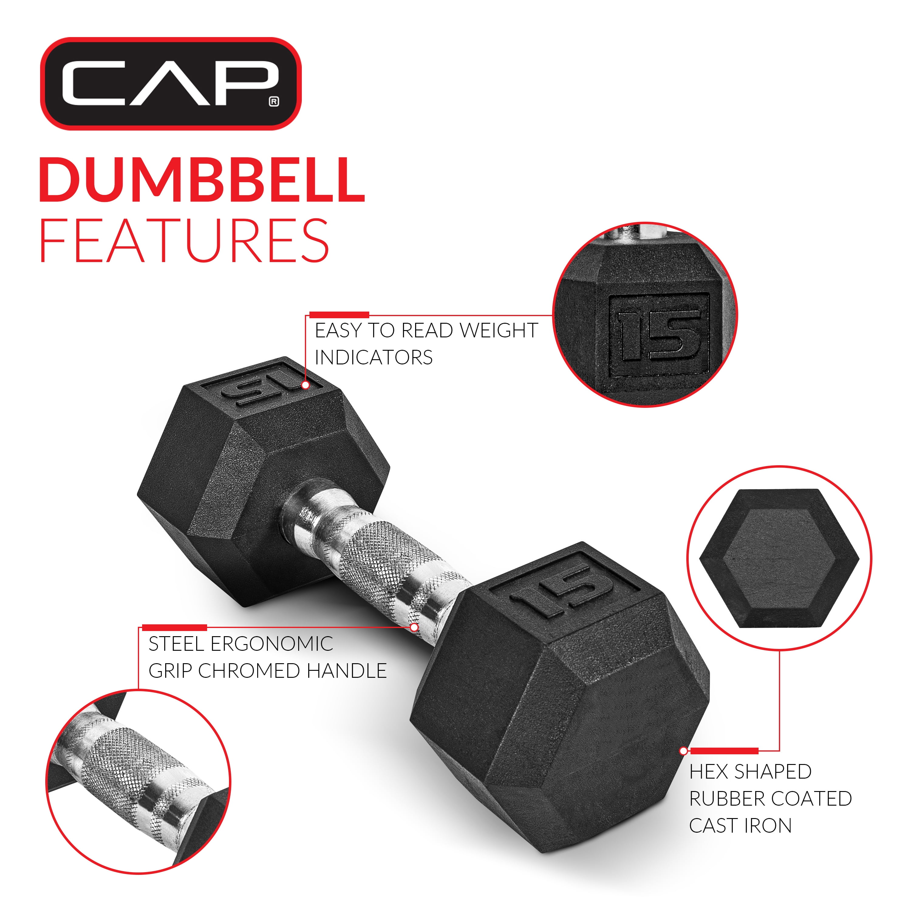 CAP Barbell Coated Hex Dumbbell, Single 3 - 100 lb