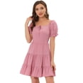 thumbnail image 1 of Unique Bargains Robe pour Femme à Encolure Carrée, Pastel, Unie, à Volants, Manches Courtes, au-Dessus du Genou, à Étages, Rose G, 1 of 5