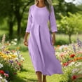 thumbnail image 2 of Pisexur Robes en Coton et Lin pour Femmes Décontractées Unies à Boutons Longues Robes Mode Col Rond Manches 3/4 Robe Maxi Fluide pour Quotidien, Travail, Plage P-2TG, Violet, 2 of 9