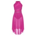 thumbnail image 4 of RUNQHUI Costume de Danse Lyrique pour Femme Robe Asymétrique Froncée avec Strass Justaucorps à Jupe de Danse Moderne Rose Vif m, 4 of 7
