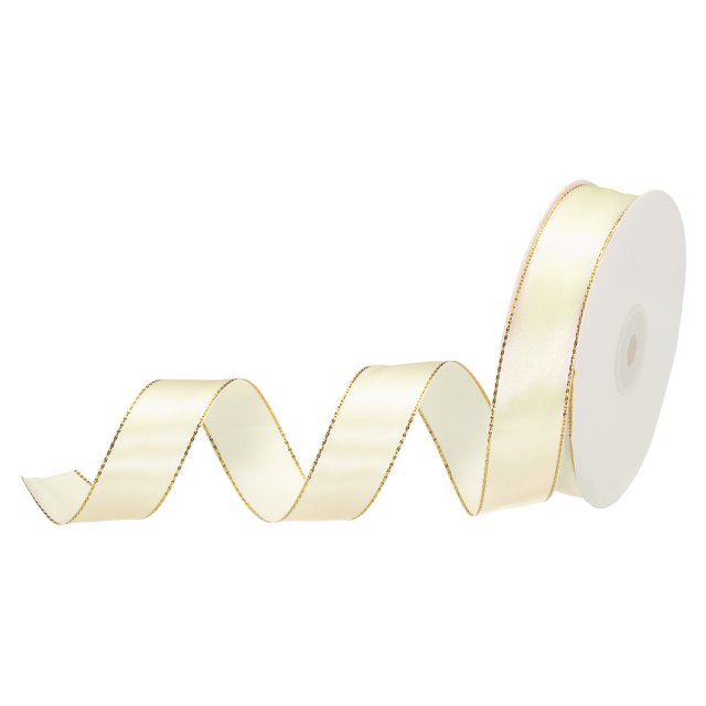 Unique Bargains 1 Inch 50 Yard Wide Satin Ribbon with Gold Edges Grosgrain Fabric Ribbon for Gift Wrapping, Cream White