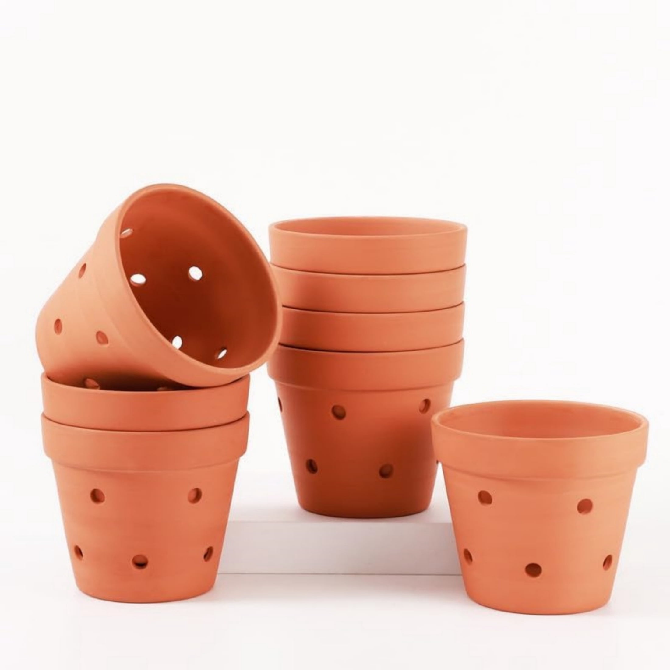 4.5 Inches Terracotta Orchid Pots with Holes - 8 Pcs Clay Orchid Planter Pots for Repotting, Small Flower Plant Pots for Orchid Indoor/Outdoor Promotes Air Circulation