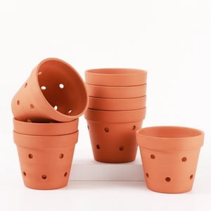 4.5 Inches Terracotta Orchid Pots with Holes - 8 Pcs Clay Orchid Planter Pots for Repotting, Small Flower Plant Pots for Orchid Indoor/Outdoor Promotes Air Circulation