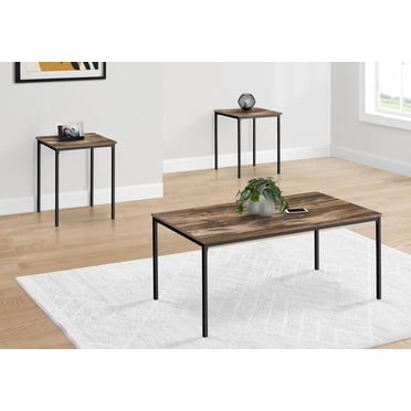 Monarch Specialties Table Set, 3pcs Set, Coffee, End, Black Metal, Brown Reclaimed Laminate, Contemporary, Modern