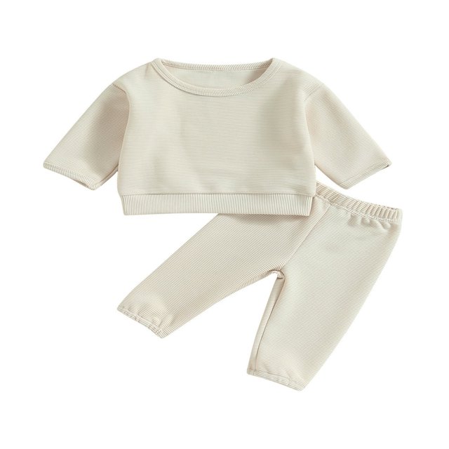 Baby Boys 2PCS Pants Sets Long Sleeve Round Neck Sweatshirt Tops Solid Color Pants Sets