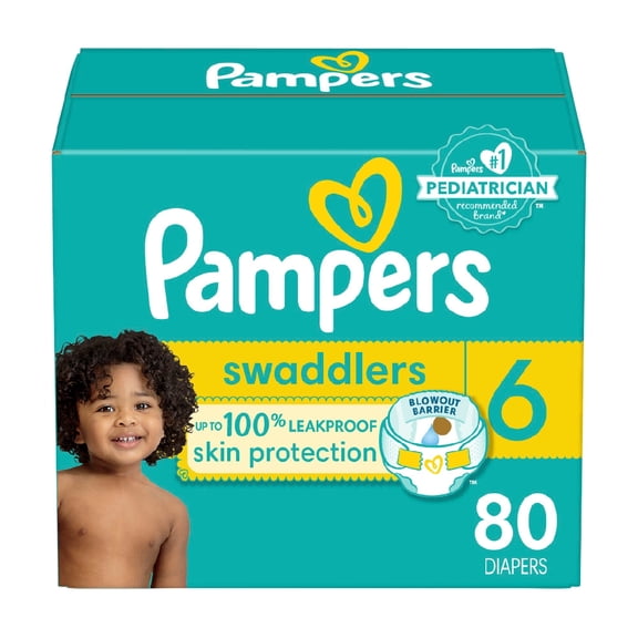 Pampers Swaddlers Couches, Taille P6 (23-44 lbs), Absorbantes, Garde Bébé au Sec et Confortable, Couche Jetable pour Bébé Sans Danger pour la Peau