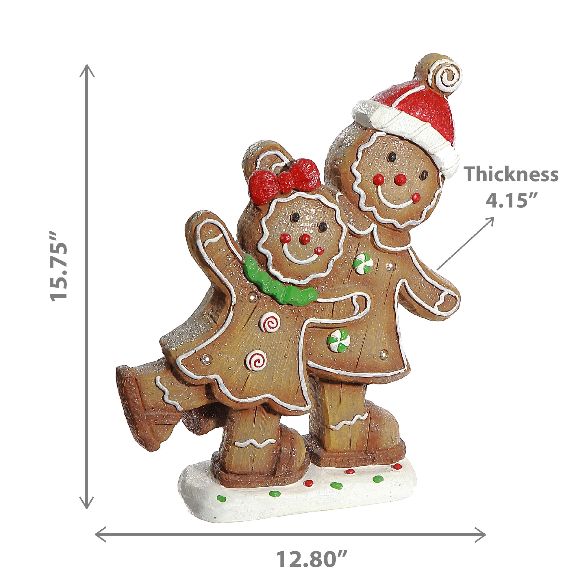 Led Magnesia Double Gingerbread Skating Figurine