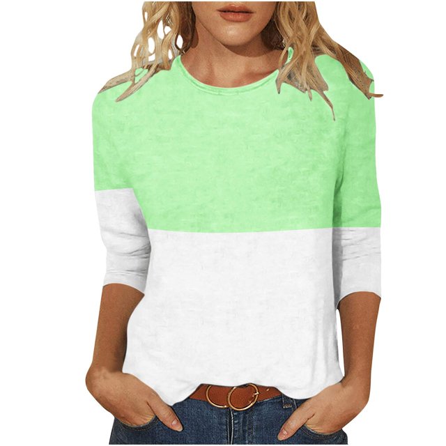 IROINID T-Shirts pour Femmes à Manches 3/4 Réduits Imprimés, T-shirt Ample, Blouse Mi-Longue, Col Rond, Hauts de Détente, Vert Menthe