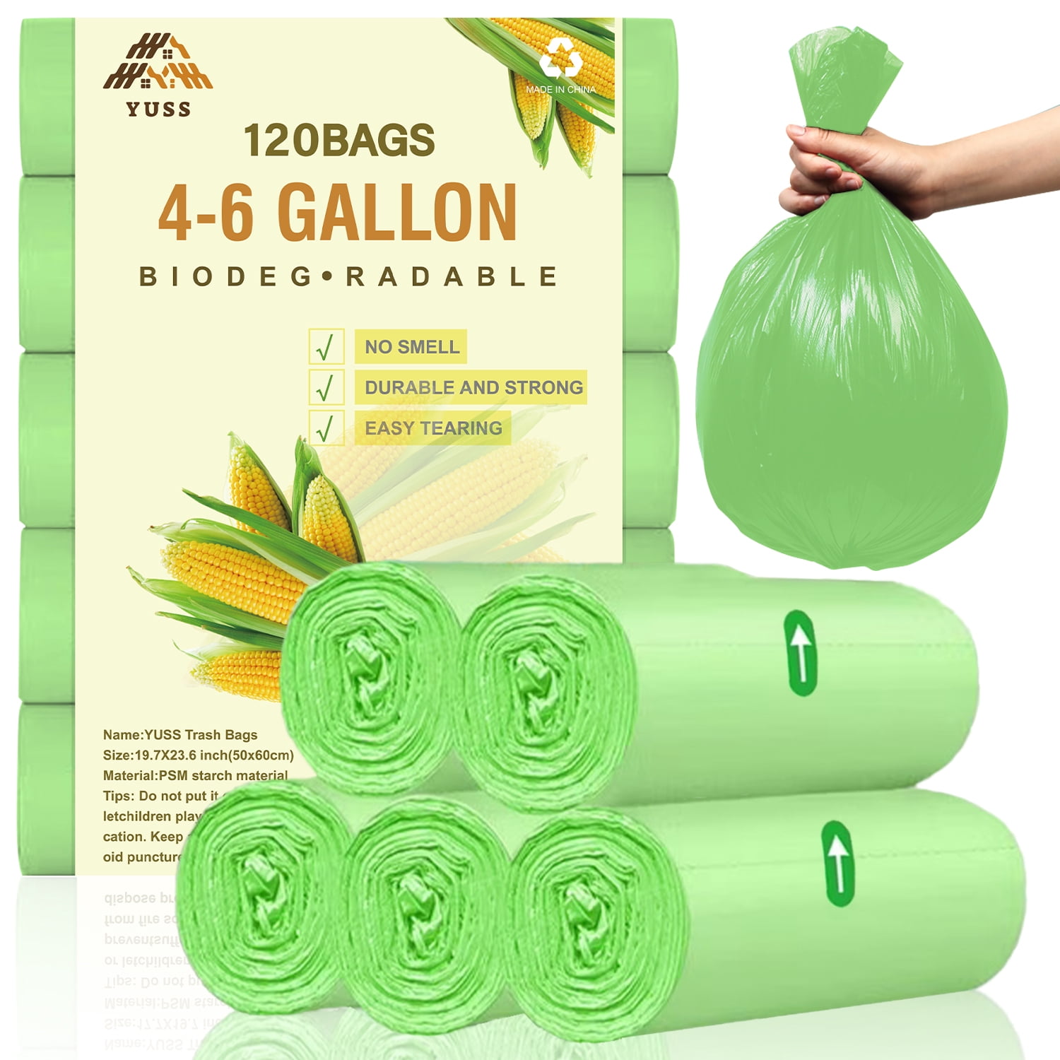 YUSS 4 Gallon Garbage Bags Small Kitchen Trash Bags 120 Count Bathroom Garbage Bags 15L,Green