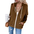 thumbnail image 1 of TIMIFIS Chandail à Capuchon pour Femme Veste Chandail Décontracté Fermeture Éclair Complète Manches Longues Ample Uni Entraînement Basique Actif Haut à Capuche-Coffee-Xxlautomne, 1 of 5