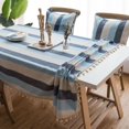 thumbnail image 1 of Nappe Rétro Bohème à Rayures Colorées avec Pompons en Dentelle, Coton et Lin, Imperméable, Style Ferme, Housse de Table, Décoration de Table pour Salle à Manger, Restaurant, Fête, 1 of 4